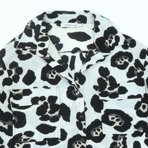 Voyelles Womens Ivory Animal Print Polyester Basic Button-Up Size S Collared - Leopard Print