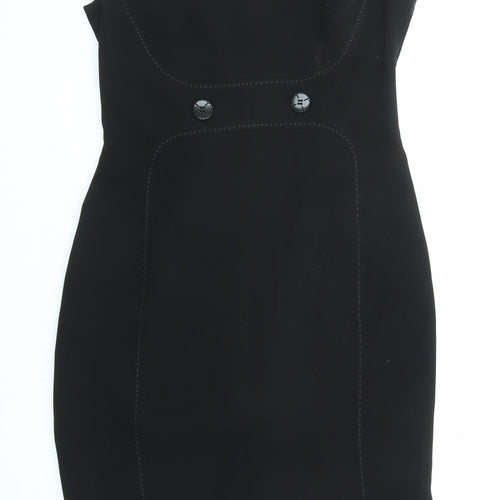 Marks and Spencer Womens Black Polyester Shift Size 8 Boat Neck Zip
