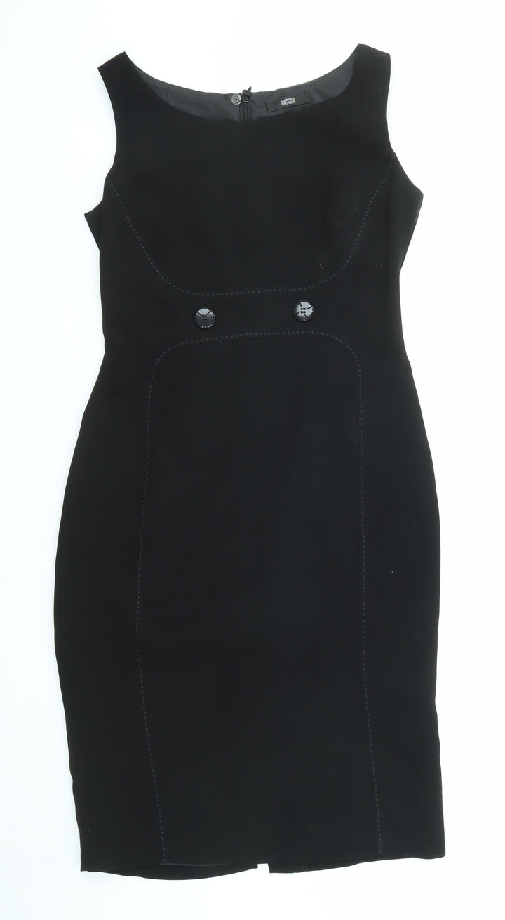 Marks and Spencer Womens Black Polyester Shift Size 8 Boat Neck Zip