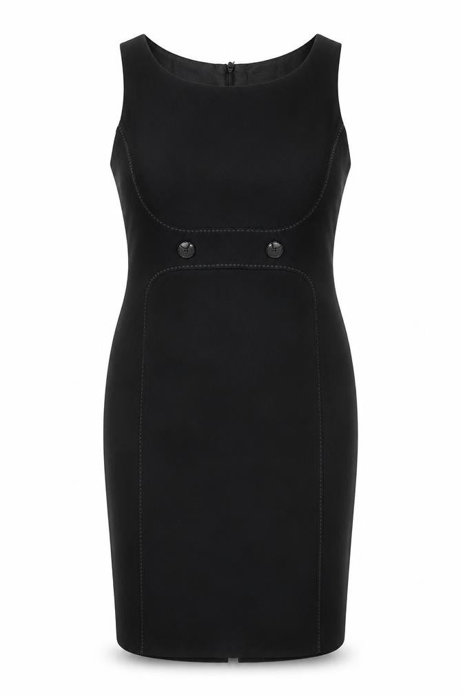 Front view of Marks & Spencer women’s black polyester shift, size UK 8, boat neck zip