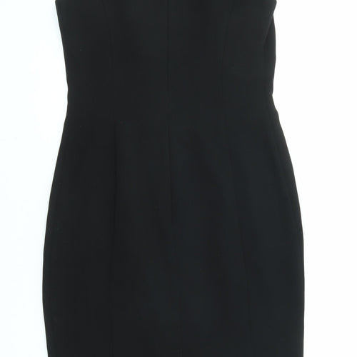 Marks and Spencer Womens Black Polyester Shift Size 8 Boat Neck Zip