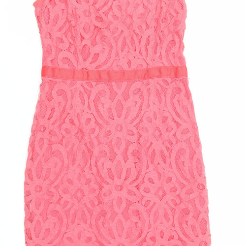 Principles Womens Pink Geometric Polyester Shift Size 6 Boat Neck Zip