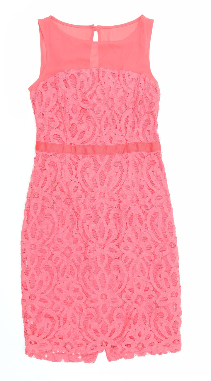 Principles Womens Pink Geometric Polyester Shift Size 6 Boat Neck Zip