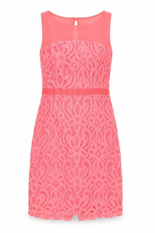 Front view of Principles women’s pink geometric polyester shift, size UK 6, boat neck zip