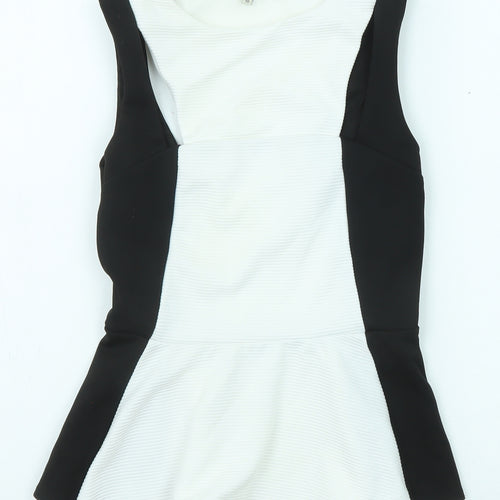 River Island Womens Black Colourblock Polyester Basic Blouse Size 10 Boat Neck - Peplum