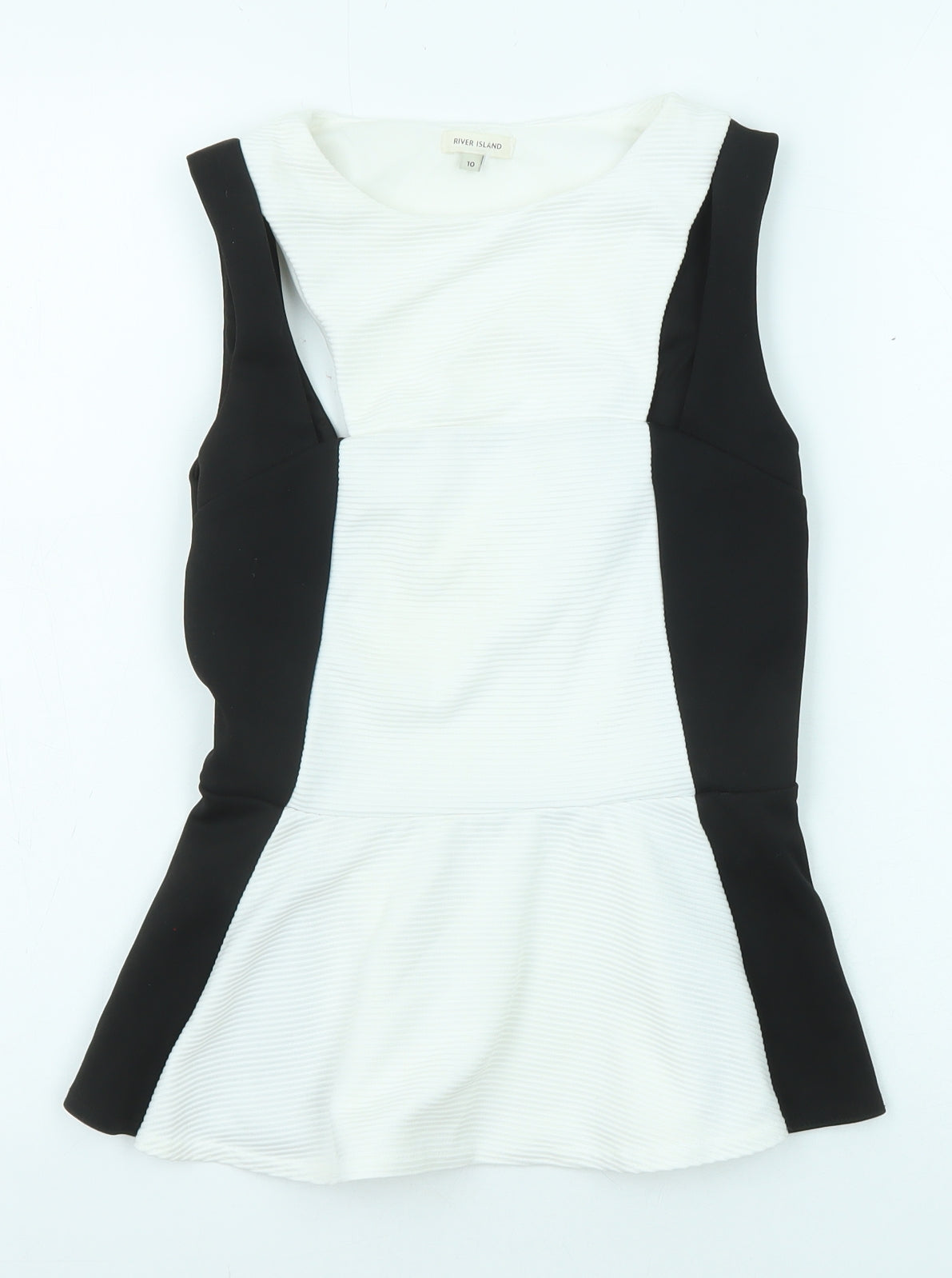 River Island Womens Black Colourblock Polyester Basic Blouse Size 10 Boat Neck - Peplum