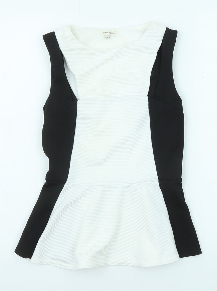 River Island Womens Black Colourblock Polyester Basic Blouse Size 10 Boat Neck - Peplum