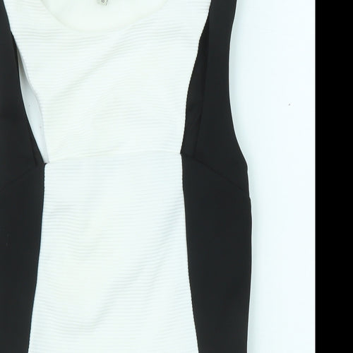 River Island Womens Black Colourblock Polyester Basic Blouse Size 10 Boat Neck - Peplum