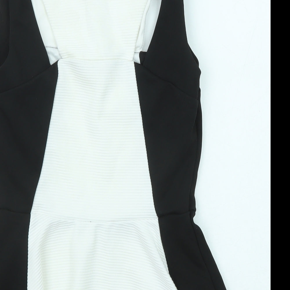 River Island Womens Black Colourblock Polyester Basic Blouse Size 10 Boat Neck - Peplum