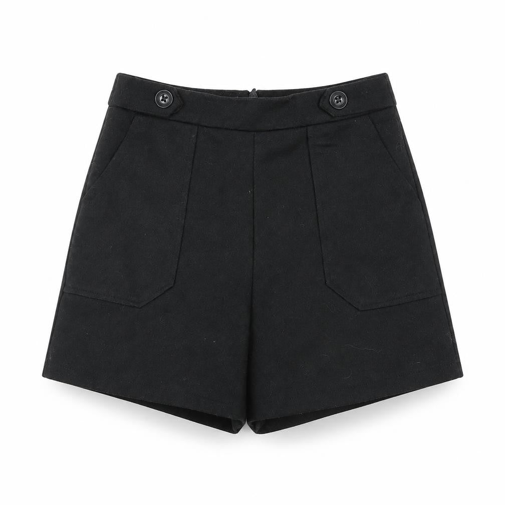 Front view of RUBY women’s black cotton sailor shorts, size UK 25, in, 3-inch leg regular button