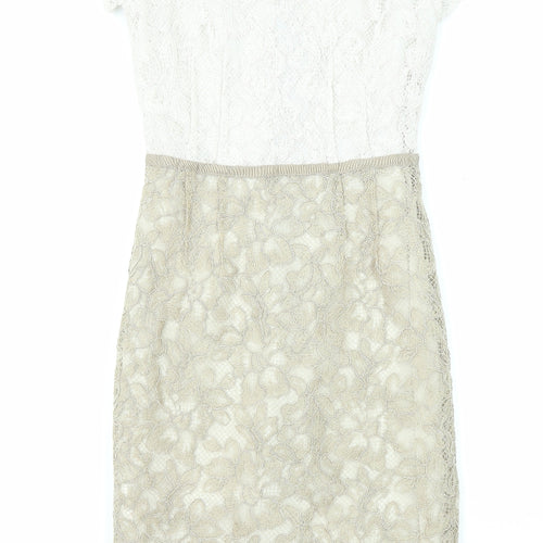 NEXT Womens Beige Polyester Sheath Size 6 Round Neck Zip