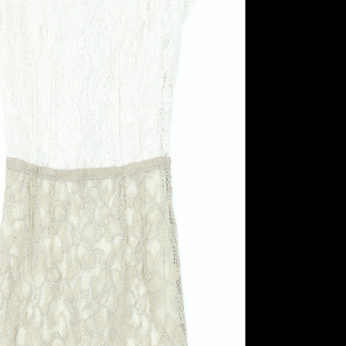 NEXT Womens Beige Polyester Sheath Size 6 Round Neck Zip