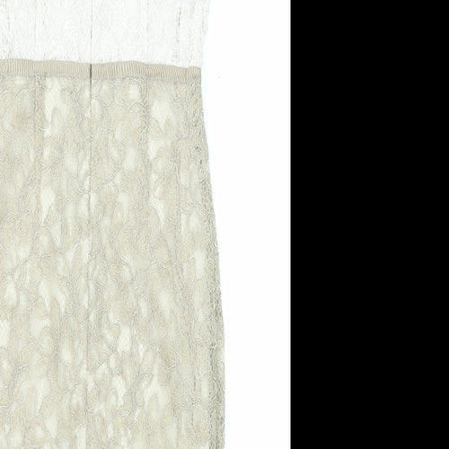 NEXT Womens Beige Polyester Sheath Size 6 Round Neck Zip