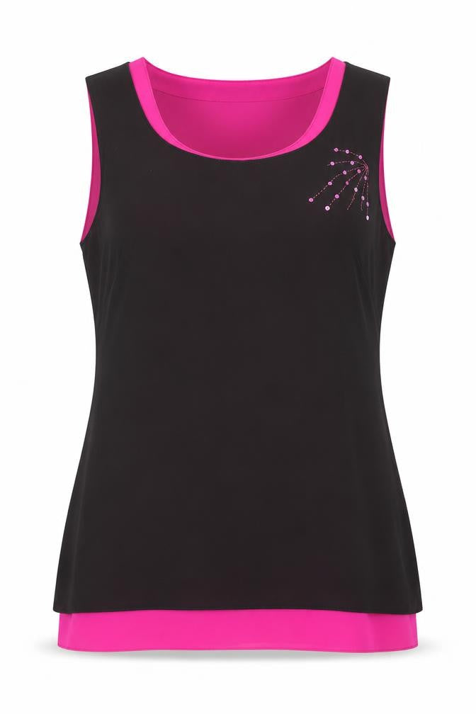 Front view of Insense women’s black polyester basic tank, size M, round neck