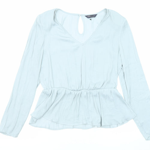 Marks and Spencer Womens Grey Polyester Basic Blouse Size 10 V-Neck - Peplum