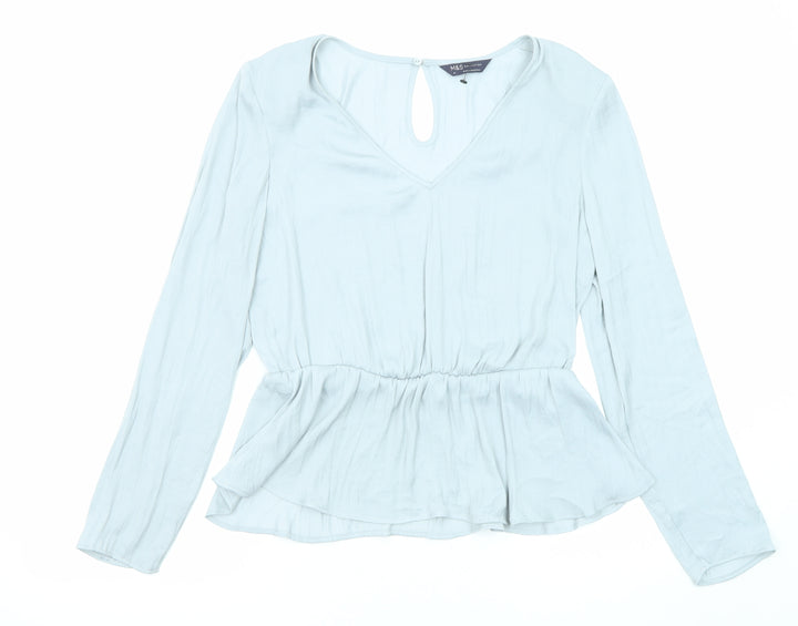 Marks and Spencer Womens Grey Polyester Basic Blouse Size 10 V-Neck - Peplum