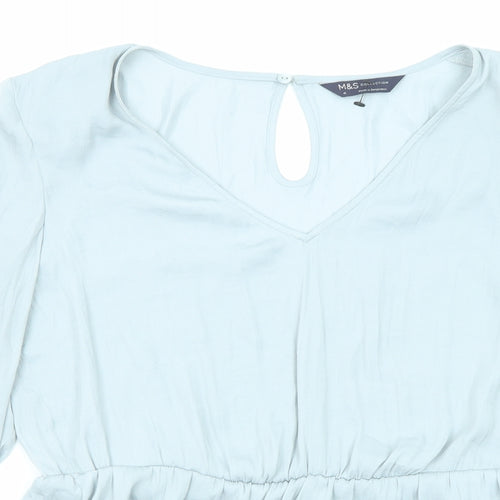 Marks and Spencer Womens Grey Polyester Basic Blouse Size 10 V-Neck - Peplum