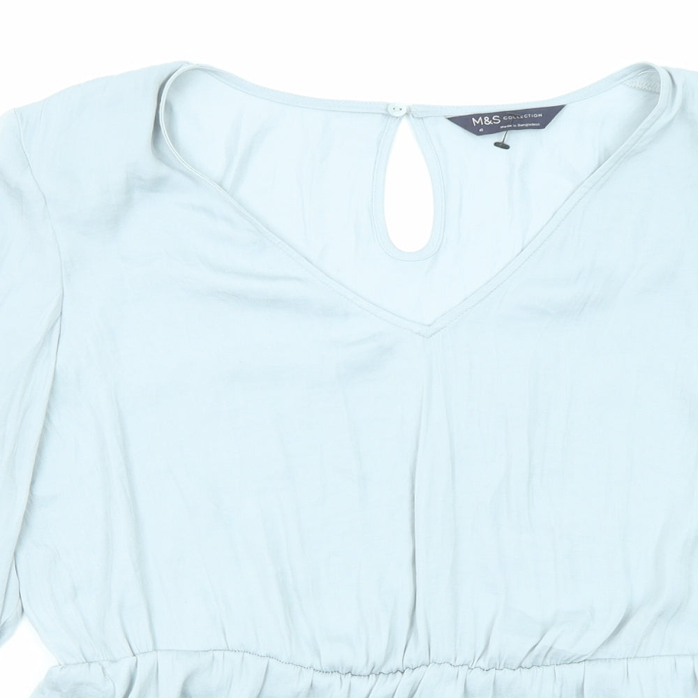 Marks and Spencer Womens Grey Polyester Basic Blouse Size 10 V-Neck - Peplum