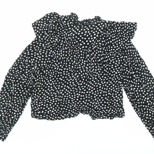 NEXT Girls Black Geometric Viscose Basic Button-Up Size 13 Years V-Neck Button - Heart Pattern
