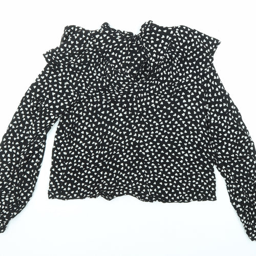 NEXT Girls Black Geometric Viscose Basic Button-Up Size 13 Years V-Neck Button - Heart Pattern
