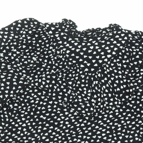 NEXT Girls Black Geometric Viscose Basic Button-Up Size 13 Years V-Neck Button - Heart Pattern