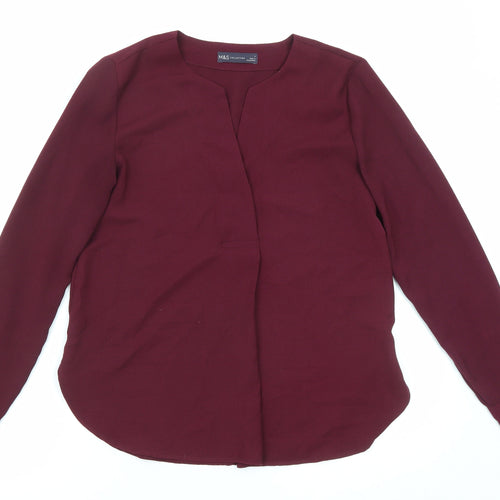 Marks and Spencer Womens Purple Polyester Basic Blouse Size 6 V-Neck