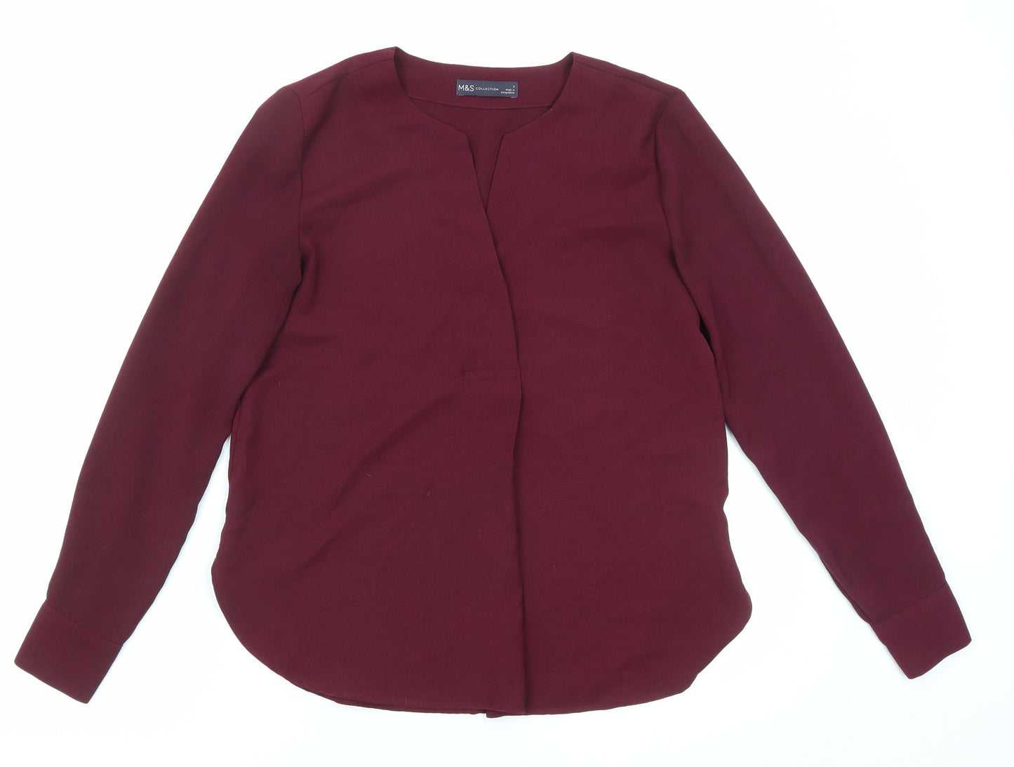 Marks and Spencer Womens Purple Polyester Basic Blouse Size 6 V-Neck