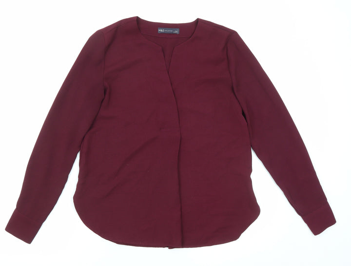 Marks and Spencer Womens Purple Polyester Basic Blouse Size 6 V-Neck