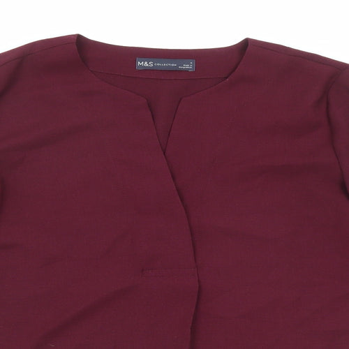 Marks and Spencer Womens Purple Polyester Basic Blouse Size 6 V-Neck