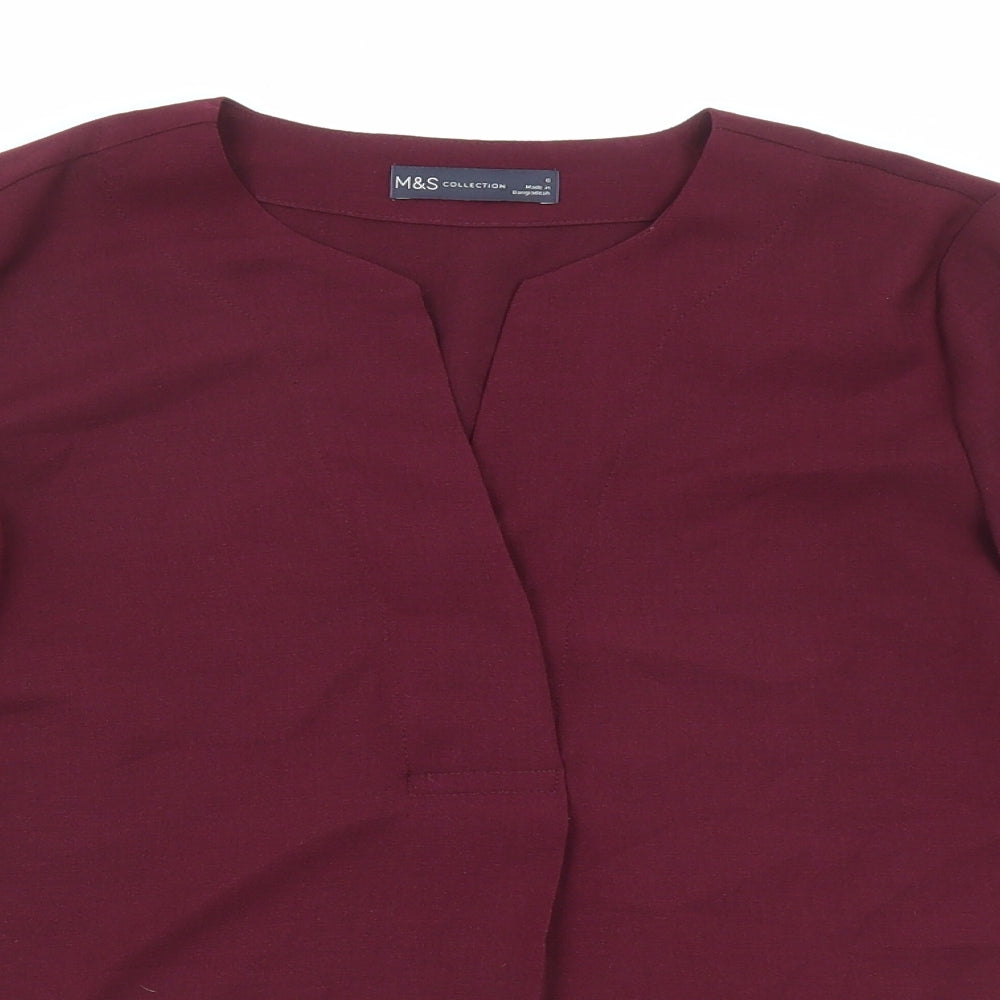Marks and Spencer Womens Purple Polyester Basic Blouse Size 6 V-Neck