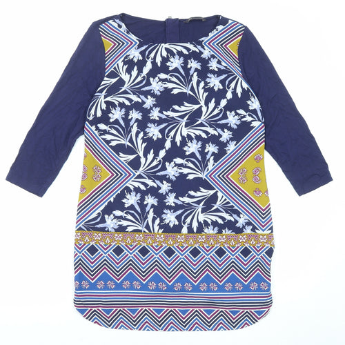 Marks and Spencer Womens Multicoloured Geometric Polyester Shirt Dress Size 10 Boat Neck Zip