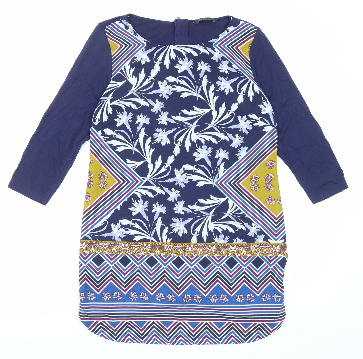 Marks and Spencer Womens Multicoloured Geometric Polyester Shirt Dress Size 10 Boat Neck Zip