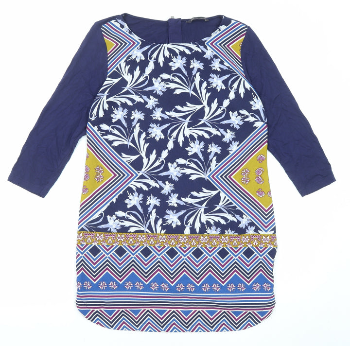 Marks and Spencer Womens Multicoloured Geometric Polyester Shirt Dress Size 10 Boat Neck Zip