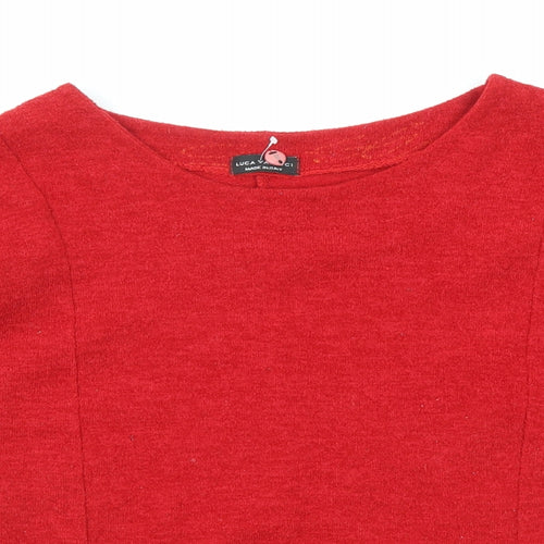 Luca Vanucci Womens Red Cotton Basic T-Shirt Size 8 Round Neck