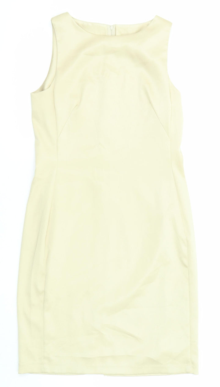 Wallis Womens Beige Polyester Shift Size 10 Boat Neck Zip