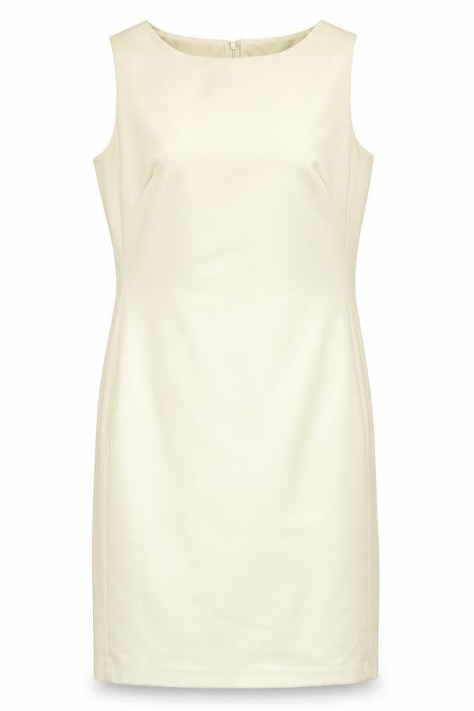 Front view of Wallis women’s beige polyester shift, size UK 10, boat neck zip