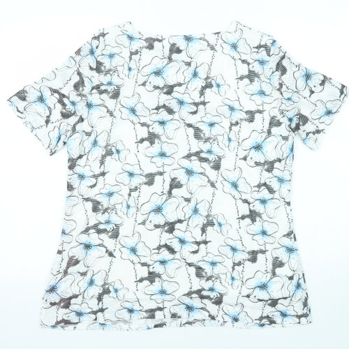 Saloos Womens White Floral Polyester Basic T-Shirt Size 16 V-Neck