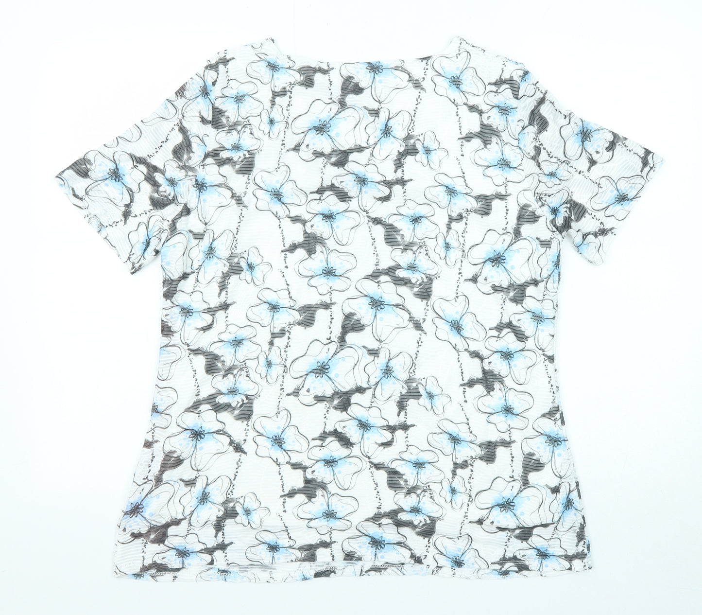 Saloos Womens White Floral Polyester Basic T-Shirt Size 16 V-Neck