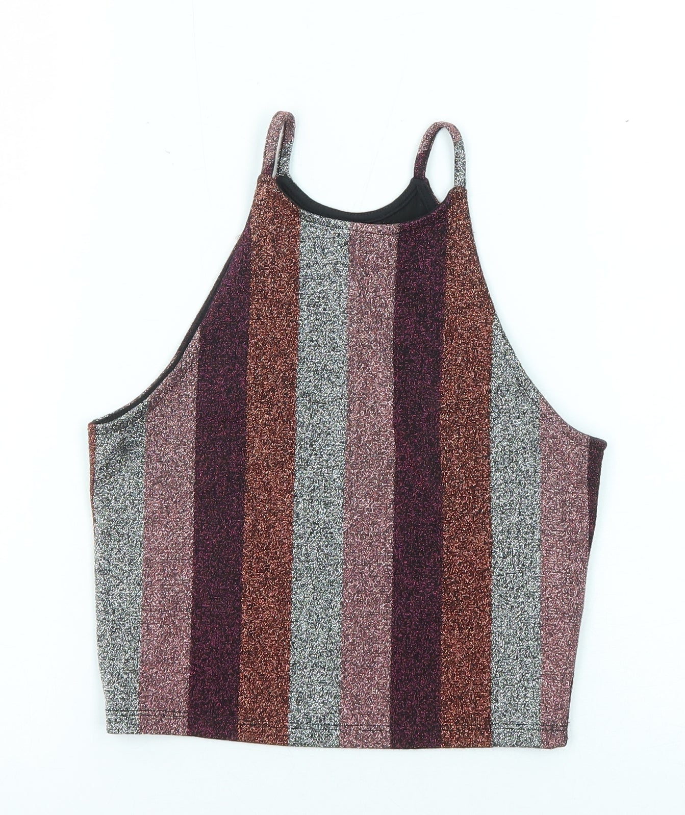 Topshop Womens Multicoloured Striped Polyester Basic Tank Size 6 Round Neck