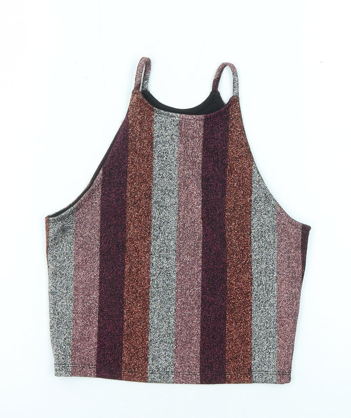 Topshop Womens Multicoloured Striped Polyester Basic Tank Size 6 Round Neck