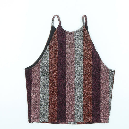 Topshop Womens Multicoloured Striped Polyester Basic Tank Size 6 Round Neck