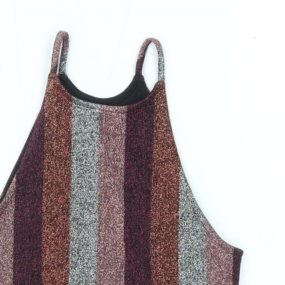 Topshop Womens Multicoloured Striped Polyester Basic Tank Size 6 Round Neck