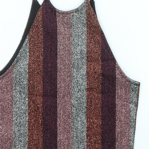 Topshop Womens Multicoloured Striped Polyester Basic Tank Size 6 Round Neck