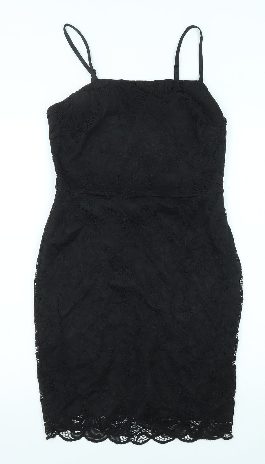 New Look Womens Black Polyester Pencil Dress Size 12 Square Neck Pullover