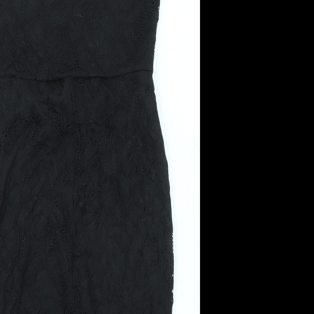 New Look Womens Black Polyester Pencil Dress Size 12 Square Neck Pullover