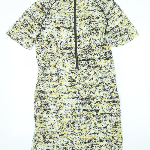 John Lewis Womens Multicoloured Geometric Viscose A-Line Size 10 Round Neck Zip