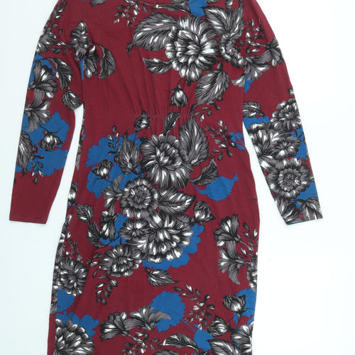 Thought Womens Purple Floral Viscose Shift Size 8 Round Neck Pullover