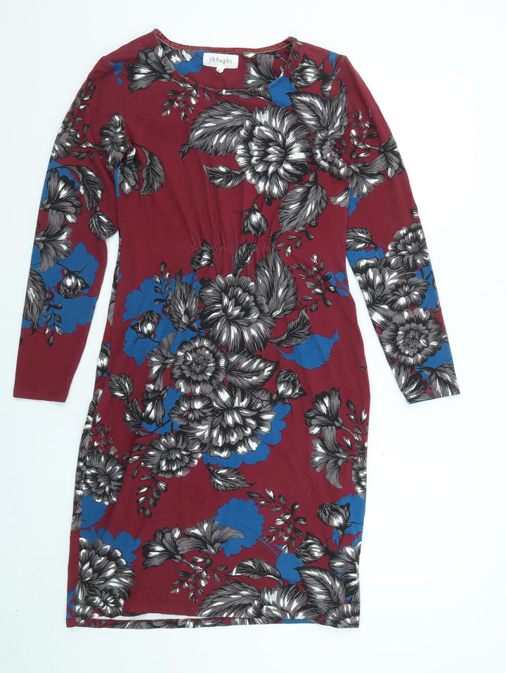 Thought Womens Purple Floral Viscose Shift Size 8 Round Neck Pullover