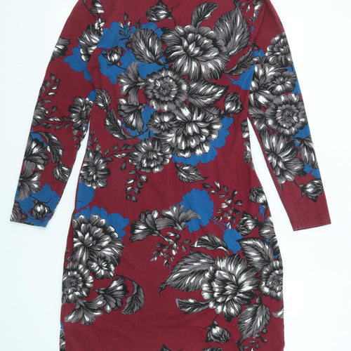 Thought Womens Purple Floral Viscose Shift Size 8 Round Neck Pullover