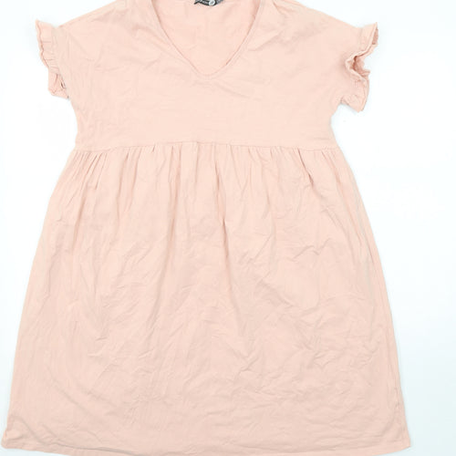 Boohoo Womens Pink Cotton A-Line Size 8 V-Neck Pullover